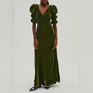For Love & Lemons Martini Olive Velvet Maxi Dress